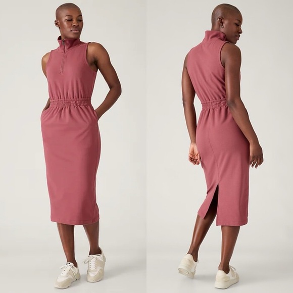 Athleta Dresses & Skirts - Athleta retroterry sleeveless midi sweatshirt dress rosewood pink size large